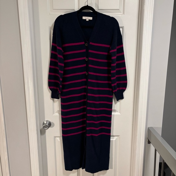 LOFT Striped Knit Midi Dress Cardigan - Picture 4 of 7